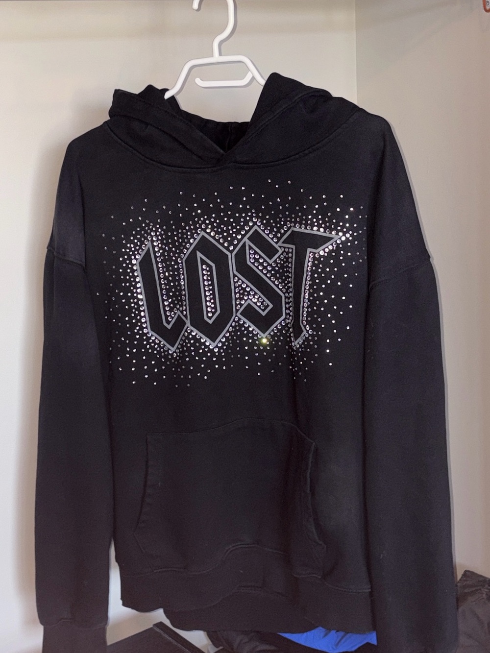 Black 'LOST' Embellished Hooded Sweatshirt